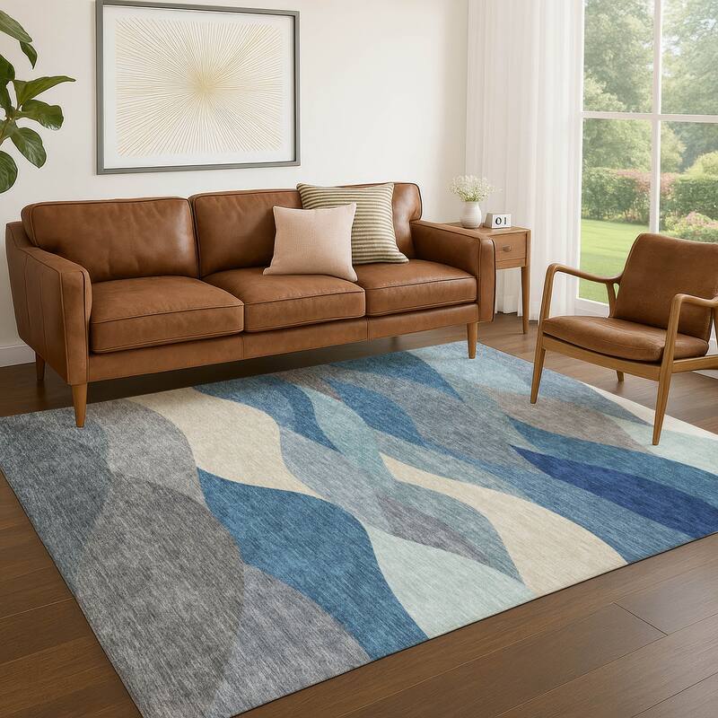 Machine Washable Indoor/ Outdoor Modern Horizon Chantille Rug