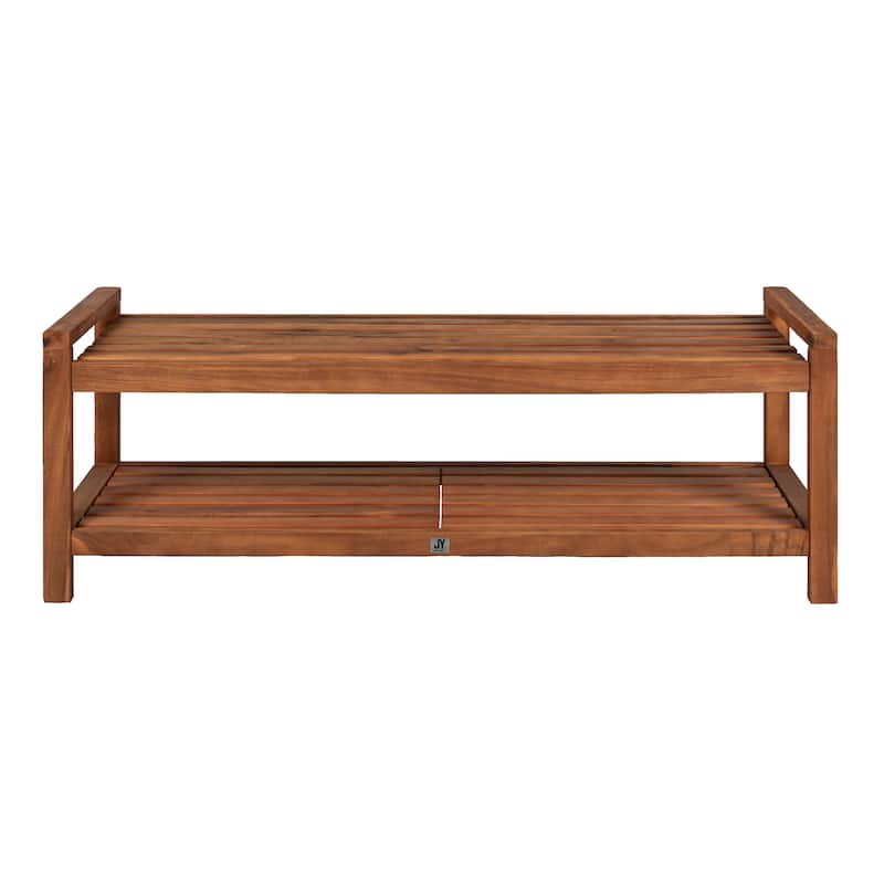 Lutyens 50.8" 3-Seat Mid-Century Modern 600-Lbs Support Acacia Wood Slat Outdoor Garden Patio Bench, Teak, by JONATHAN Y