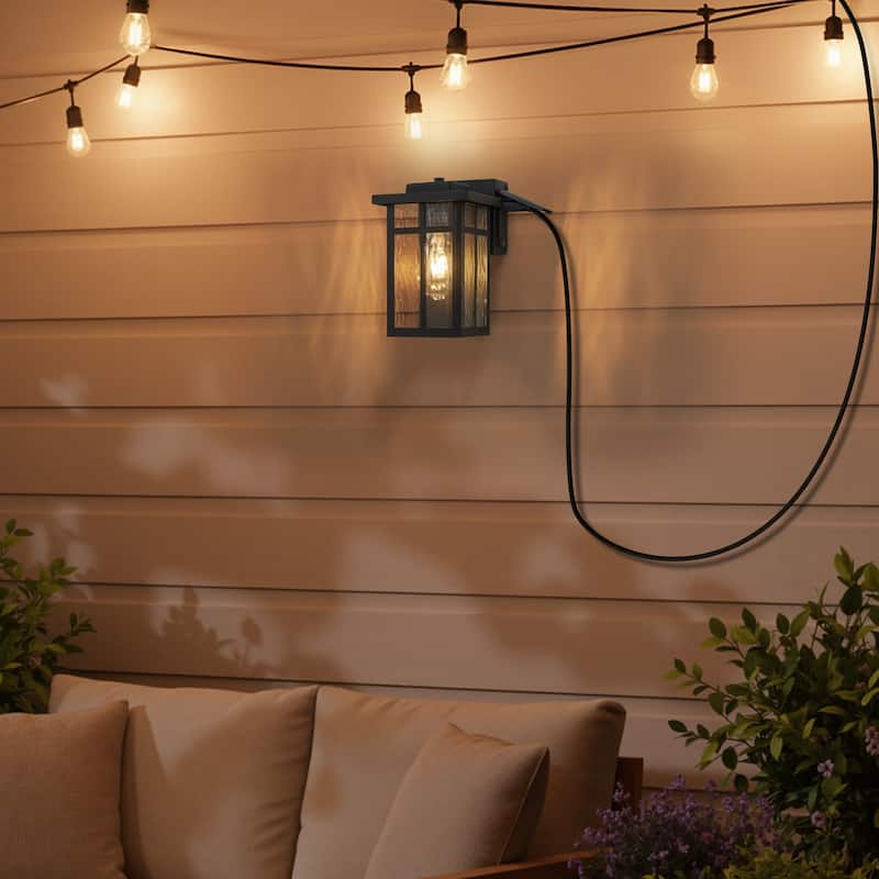 C Cattleya Matte Black Outdoor Wall Light with Water Glass and GFCI Outlet