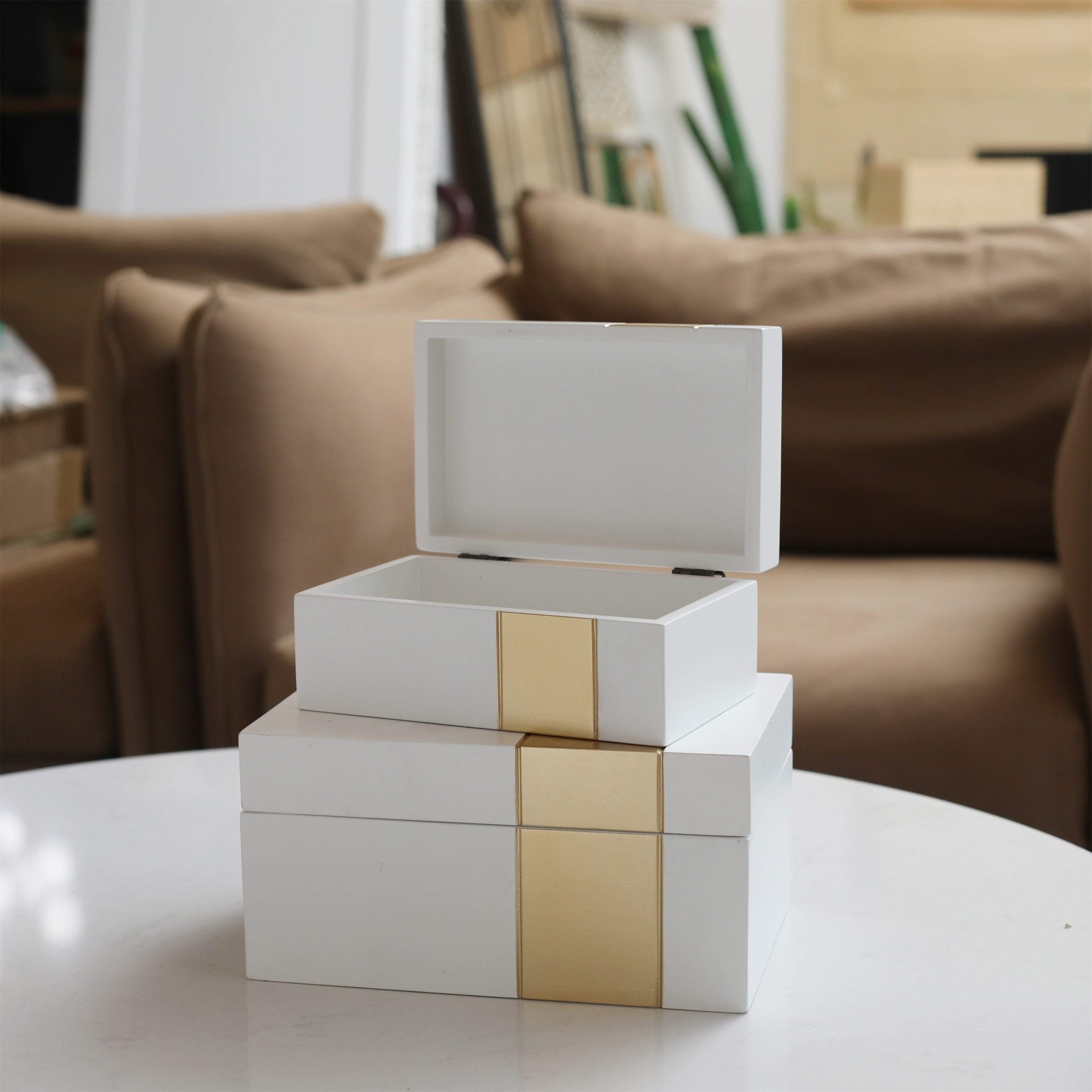 Gray Leather Handmade Cowhide Storage Decorative Box with Leather