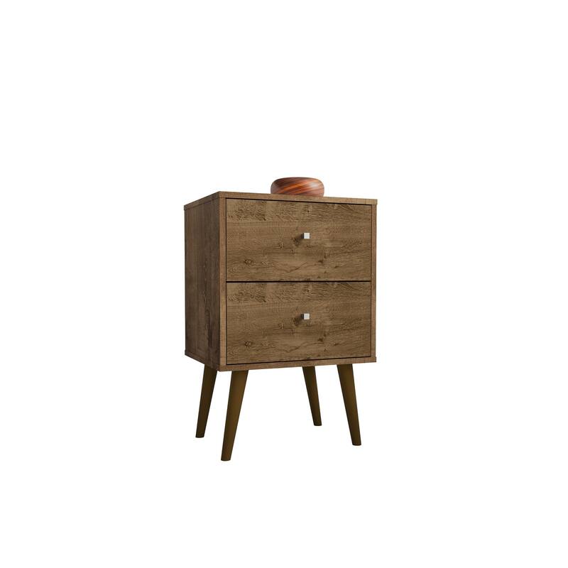Modern Rustic Brown Nightstand with 2 Drawers - Rustic Brown