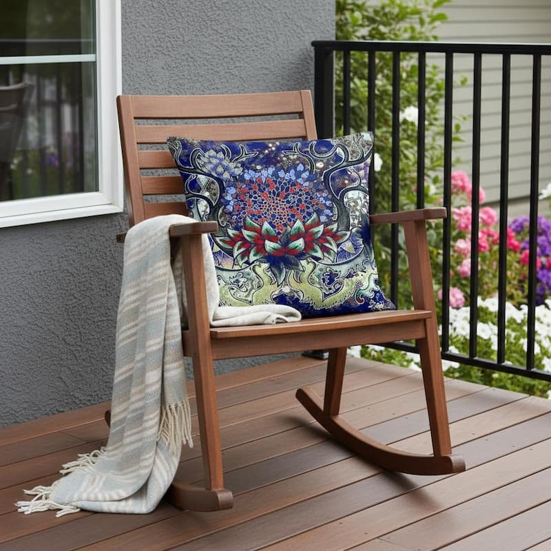HomeRoots Set of Two 16" X 16" Blue and Green Blown Seam Floral Indoor Outdoor Throw Pillow - 16.00' X '16.00' X '5.00 - Blue/Green - 16.00' X '16.00' X '5.00