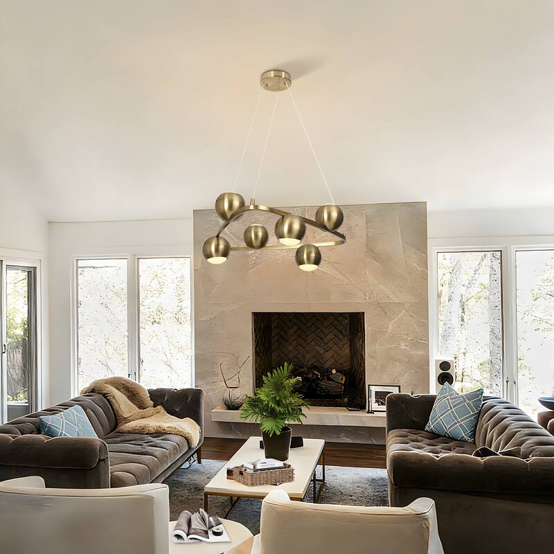Modern Glam 6-Light Gold Brass LED Chandelier Metal Pendant Light with Dome Shades