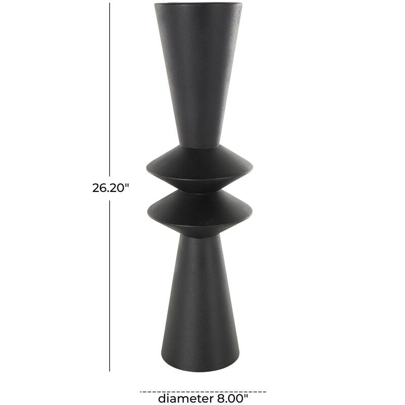 Black Metal Art Deco Fluted Decorative Vase