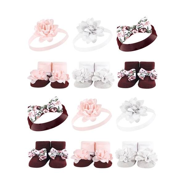 slide 1 of 1, Hudson Baby Infant Girl 12Pc Headband and Socks Giftset, Pink Burgundy, One Size - Pink Burgundy Pink Burgundy - One Size