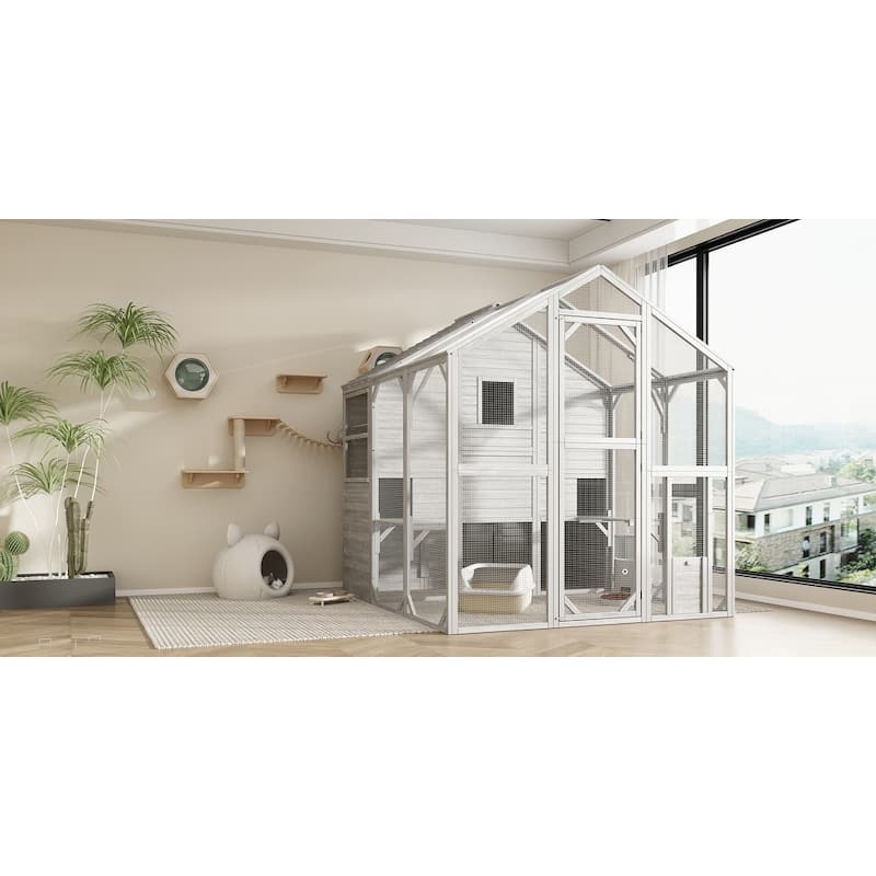 Multi-Functional Wood Chicken Coop Hen House or Cat Cage with Wire Mesh Run