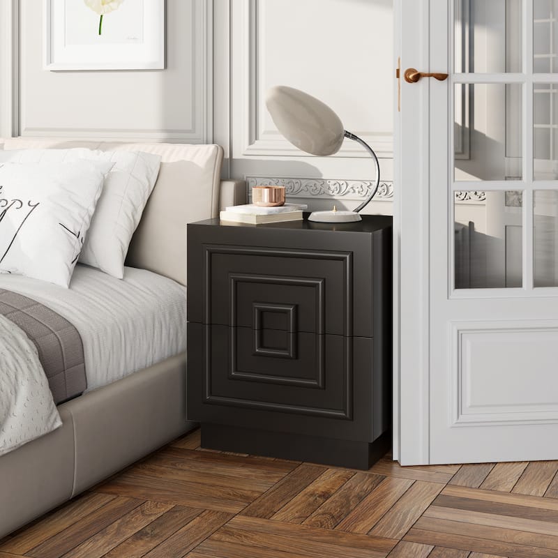 COZAYH Sculptural Mid-Century Modern Dresser & Nightstand with Geometric Square Pattern, Contemporary Chest and Bedside Table