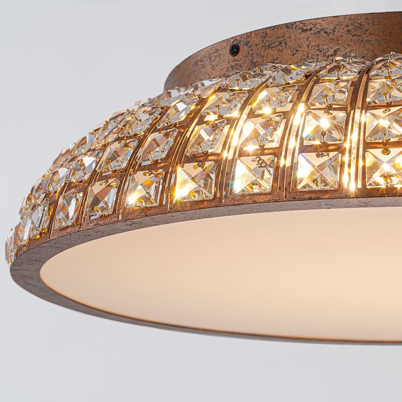 Retro French 38.6" W Antique Brass Linear Rectangle Crystal LED Flush Mount Ceiling Light
