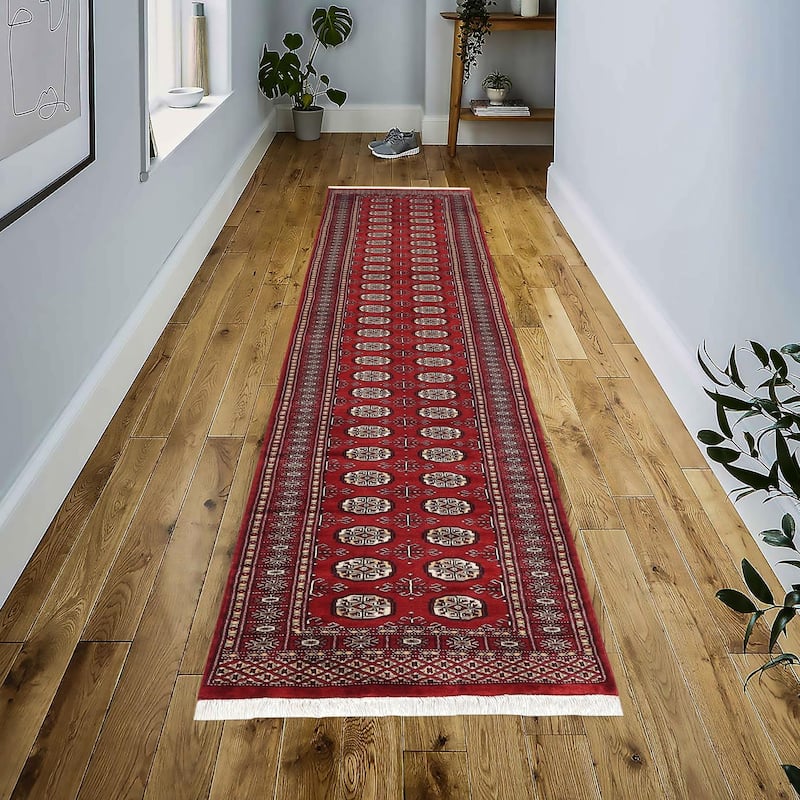 Tribal Bokhara Moshe Red Beige Hand Knotted Runner - 2'7'' x 11'10''