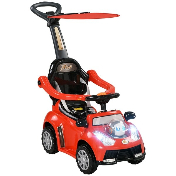 3-in-1 Toddler Push Car with Canopy, Safety Fence & Adjustable