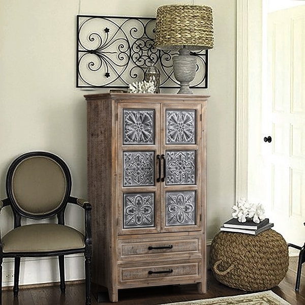 LuxenHome Wood and Metal Wardrobe Storage Cabinet