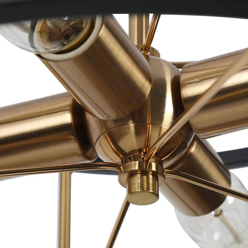 Modern Farmhouse 4-Light Black Gold Drum Chandelier Cage Pendant Lights for Kitchen Island - 17" D x 8" H