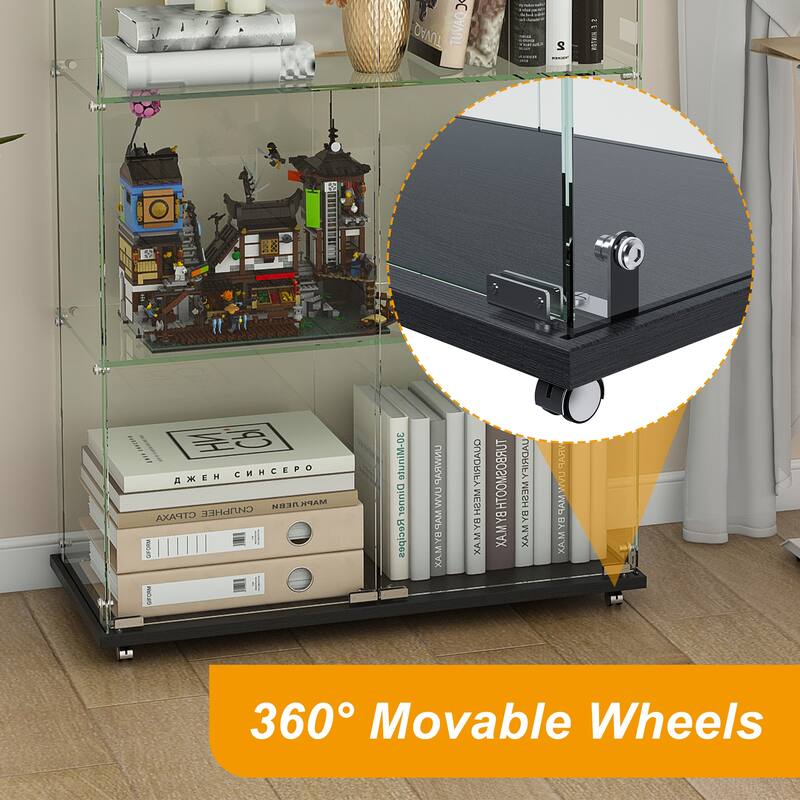 4-Tier Tempered Glass Display Cabinet with 5 Dynamic LED Modes, Double Doors & Fixed Shelves for Collectible Showcase