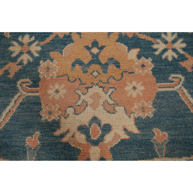 Hand Knotted Oriental 100% Wool Carpet Transitional All-Over Navy Blue & Blues Oushak Area Rug - 13' 10'' X 10' 1''