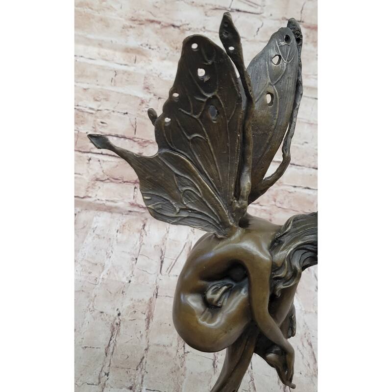 Sleeping Winged Fairy Angel Nymph Bronze Fantasy Statue Sculpture Collectible 15.5 Inches X 6 Inches