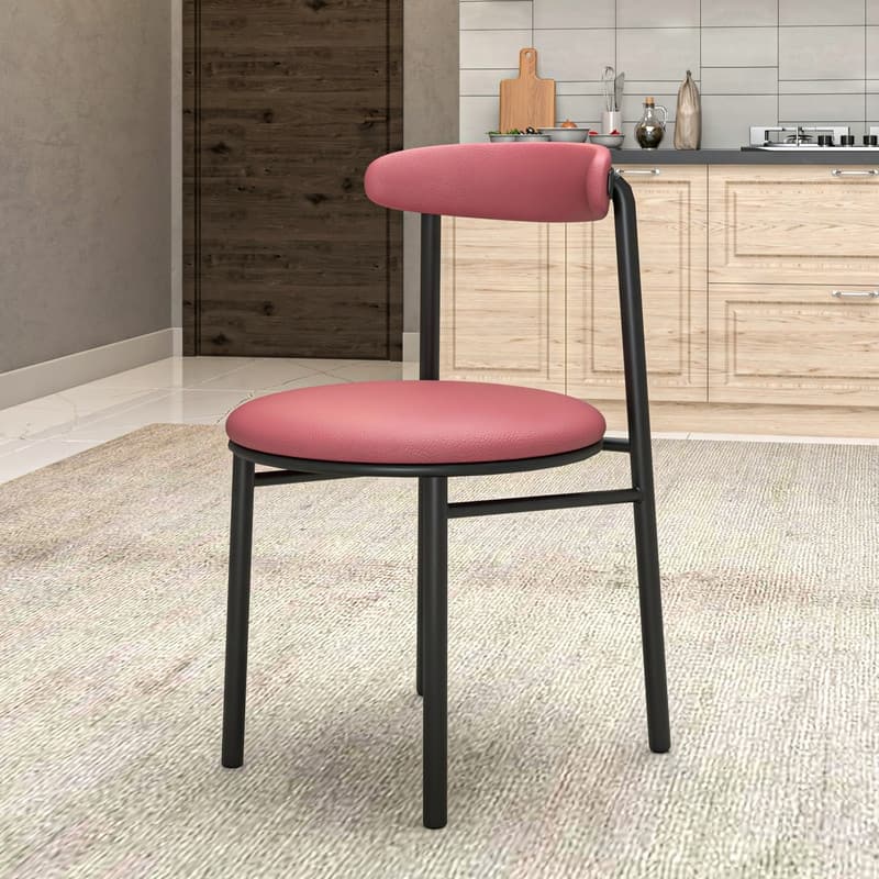 Lume Modern Fabric Upholstered Curved Open Backrest Accent Dining Chair with Black Metal Legs for Living or Dining Room