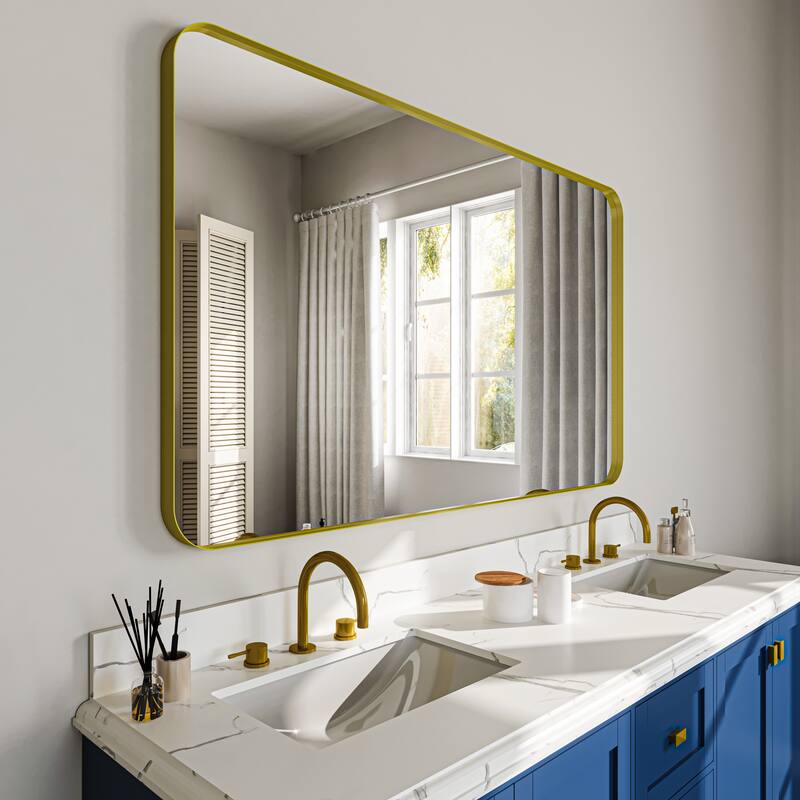 Stylish Rounded Aluminum Framed Bathroom Mirror – Full Length Wall Accent Mirror for Elegant Home Decor