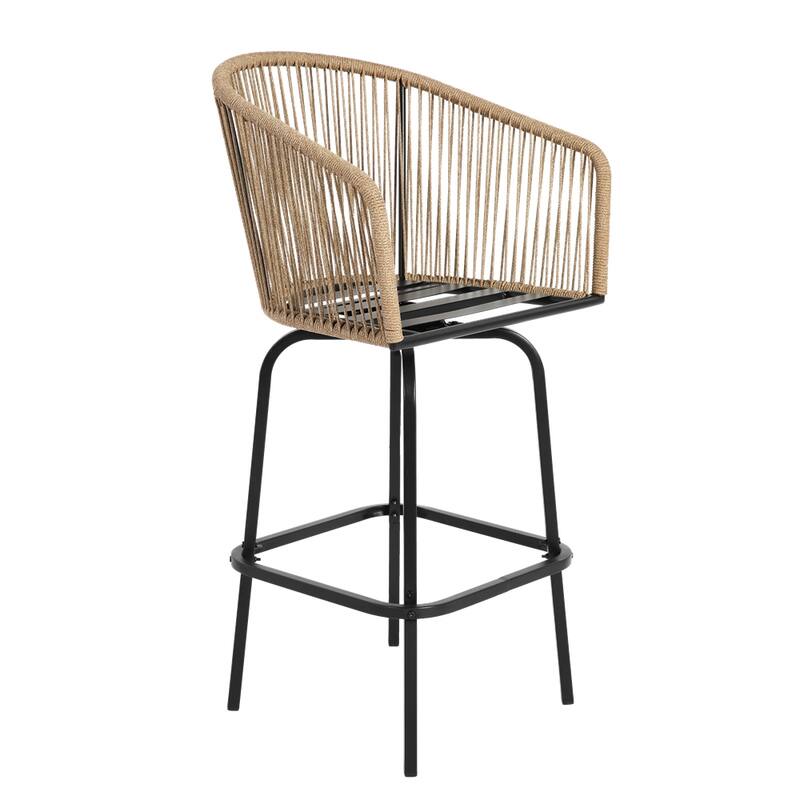 Outdoor Patio Bar Stools w/Armrest,All Weather Rattan Bar Chairs 2 PCS