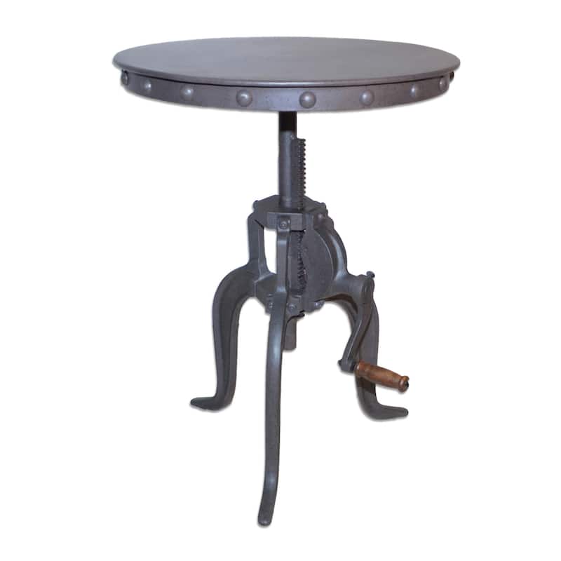 Grey Iron Adjustable Height Industrial End Table with Rustic Rivet Top - 18” x 18” x 19” (D x W x H) - Grey