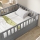 preview thumbnail 9 of 11, Grey Twin Size Pine Wood Floor Bed with Full-length Guardrail and Door for Kids, Adults