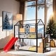 preview thumbnail 2 of 13, Contemporary Twin Over Twin Metal Bunk Bed, Housebed with Slide and Storage Stair, Maximized Space, Black with Red Slide