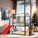 preview thumbnail 2 of 9, Twin Over Twin Metal Housebed with Slide and Storage Stair, Black & Red
