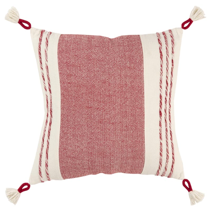 Rizzy Home Woven Striped Square Throw Pillow with Tassels - Cover Only - Red/White