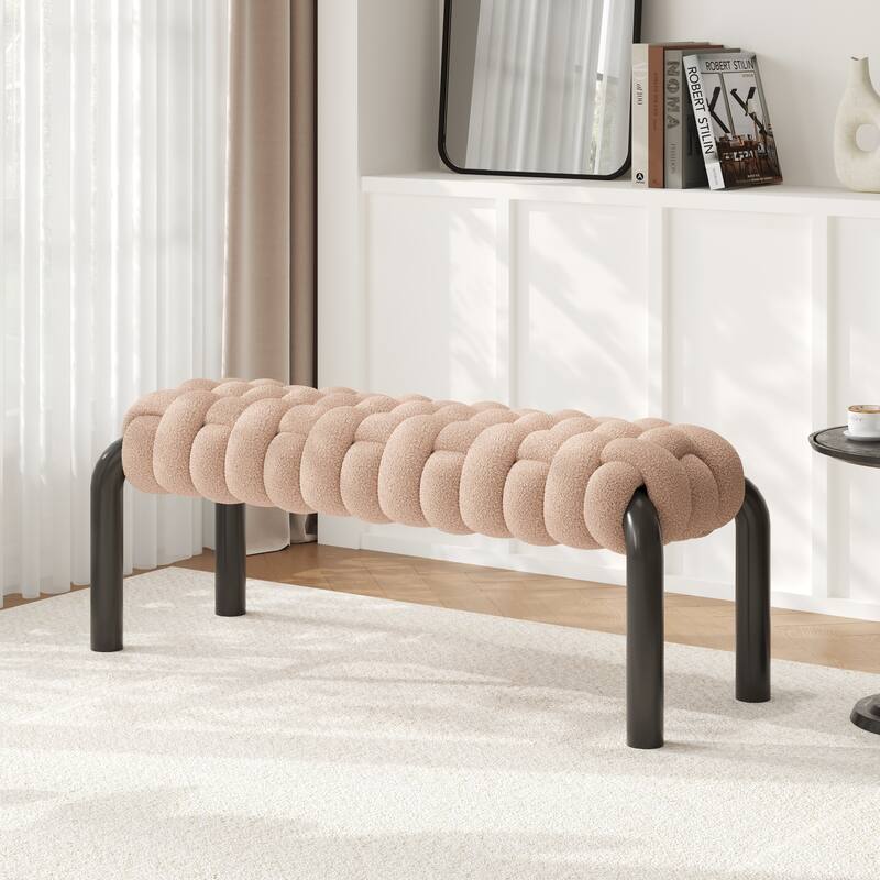 Christopher Knight Home - Teddy Braided Upholstered Bench with Black Metal Legs End-of-Bed Seating