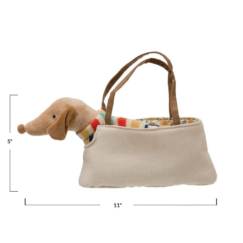 Cotton Removable Brown Dachshund in Dog Carrier - 11.0"L x 2.0"W x 5.0"H