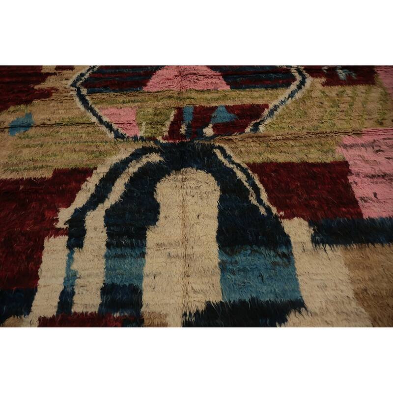 Hand Knotted Oriental 100% Wool Carpet Modern Tribal Multi-Colored Moroccan Area Rug - 10' 0'' X 8' 3''