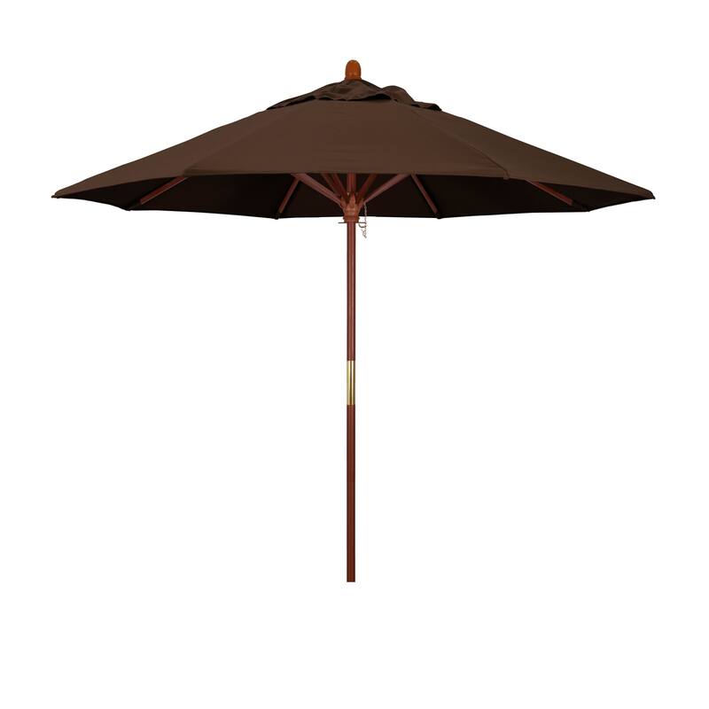 California Umbrella 9' Round Marenti Wood Frame Patio Umbrella with Pacifica Fabric, Base Not Included - Mocha