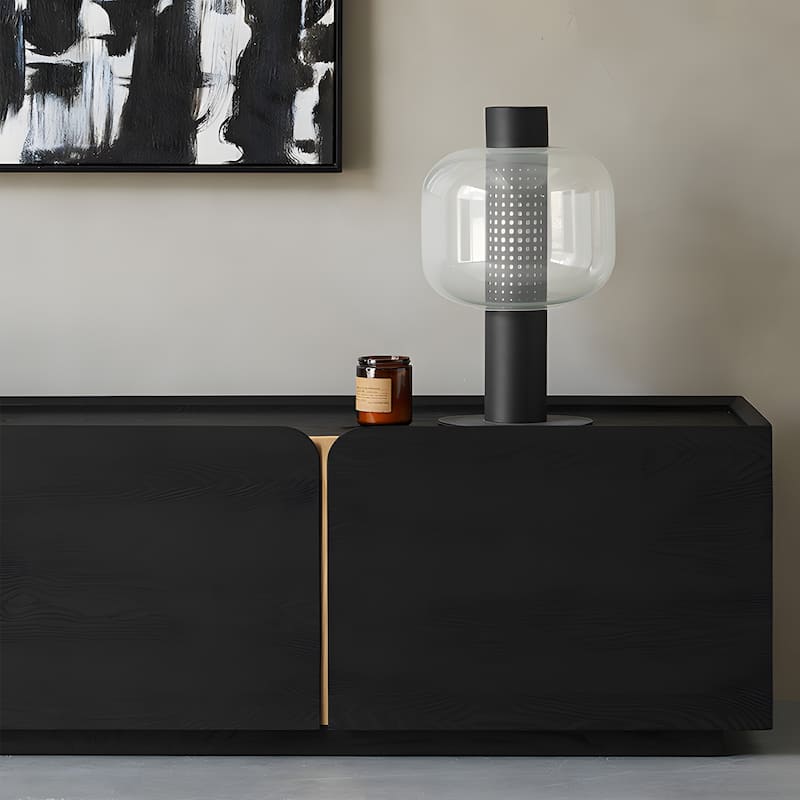 78.74" Modern TV Stands, Black Wood Texture, with 4 Large Cabinets for Storage