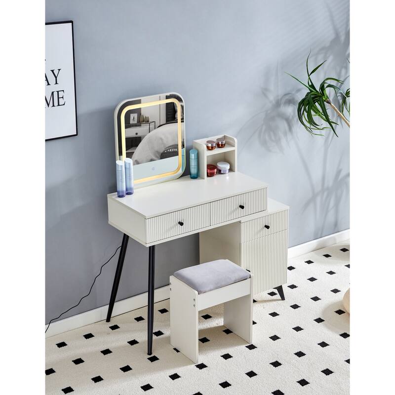 MM Fluted Makeup Vanity Desk - White