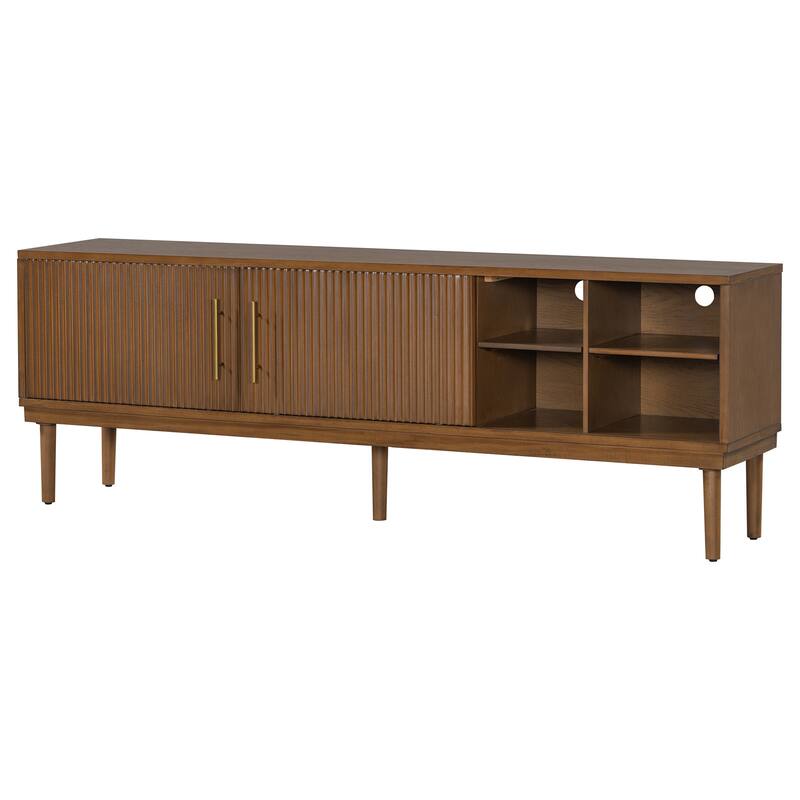 Modern TV Stnad, Stylish Sideboard with Vertical Striped Doors Solid Wood Legs and Sliding Door Design, for Living Rooms