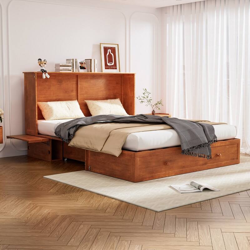 Mixoy Murphy Bed,Cabinet Chest Bed with Charging Station&Storage