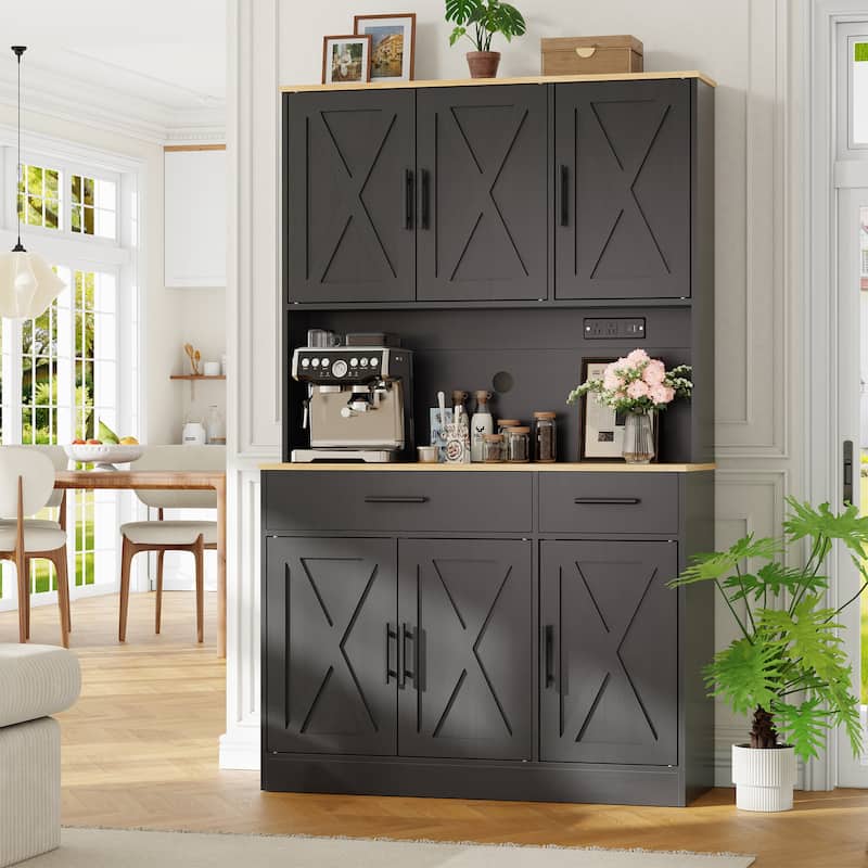 Kitchen Pantry Storage Cabinet with Outlets & USB Ports - N/A