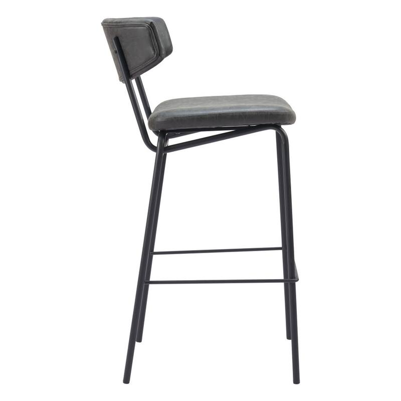 HomeRoots Set of Two 26" Black Faux Leather and Steel Low Back Counter Height Bar Chairs
