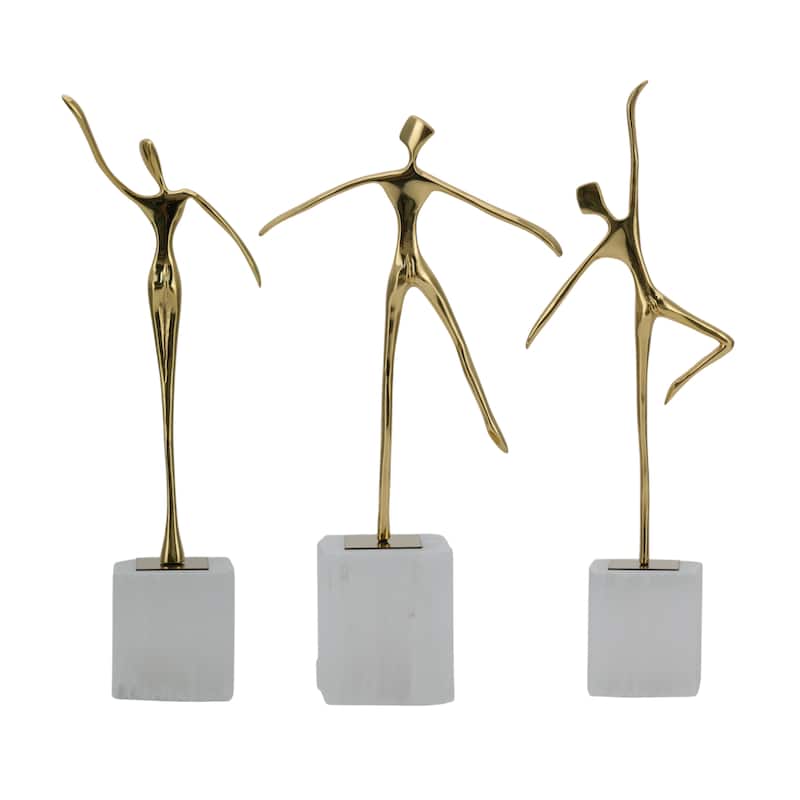 Valencia Brass Dancer Figurines on Marble Base (Set of 3) - 13" Gold - 6" x 3" x 13"