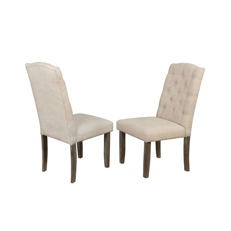 Best Quality Furniture Tufted Linen Wooden Rustic Side Chairs - Set of 2 - Beige - Dining Height