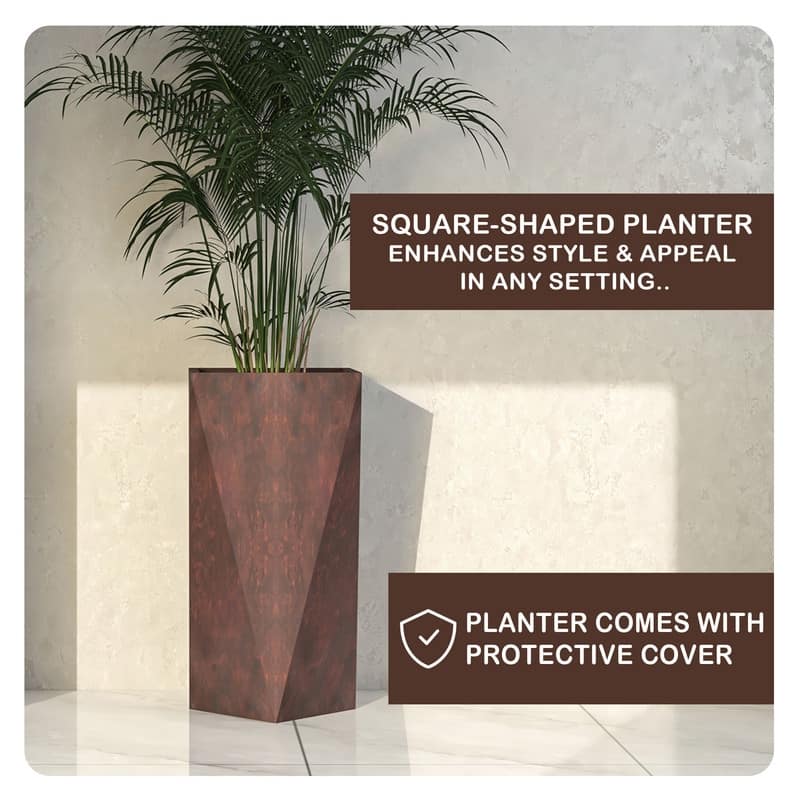 Aloe Fiberstone & MGO Clay Tapered Square Tall Planter Plant Pot, Indoor/Outdoor with Drainage Holes for Yard Porch Decor