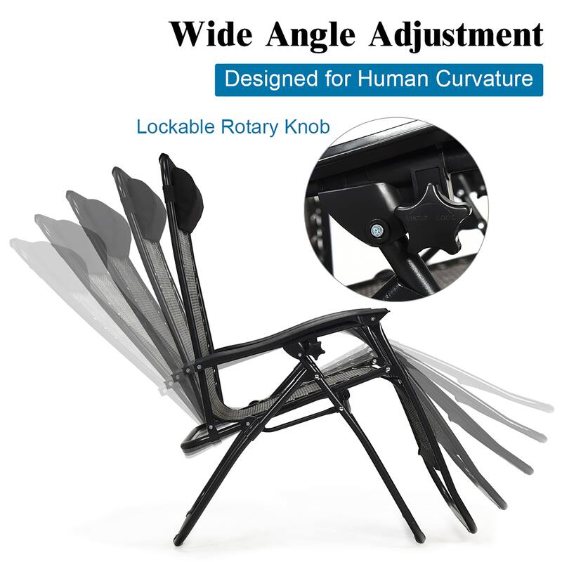 2PCS Foldable Patio Rattan Zero Gravity Lounge Chair with Headrest