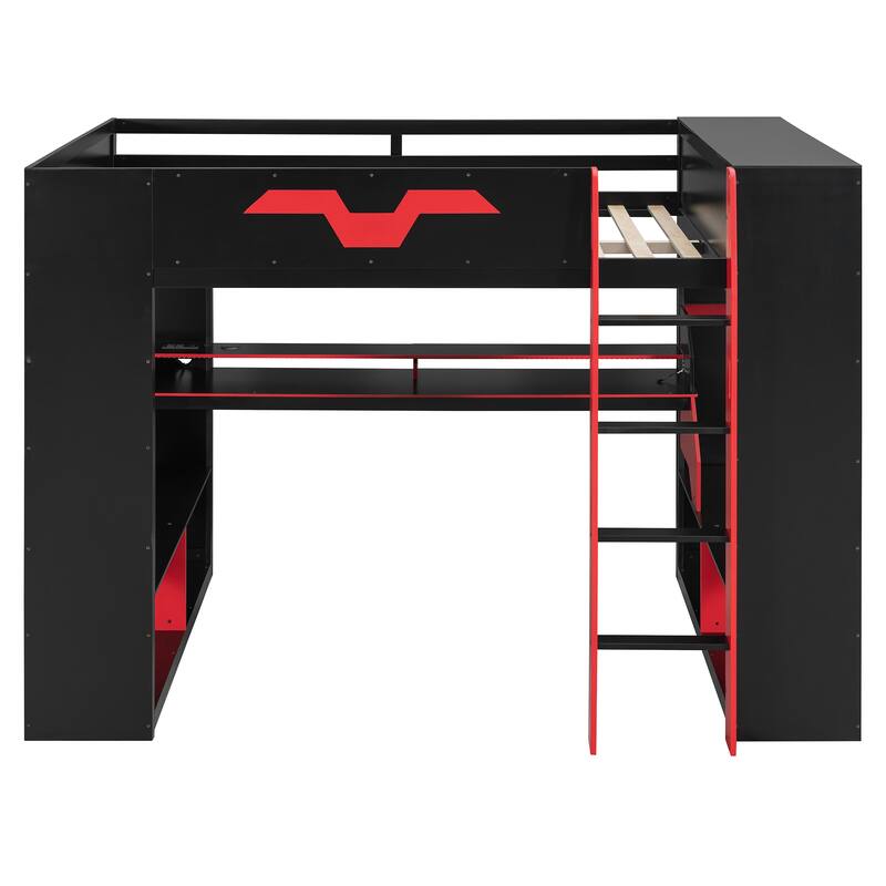 Roomfitters Full Gaming Loft Bed with Power Hub, RGB Lights and Cable Management