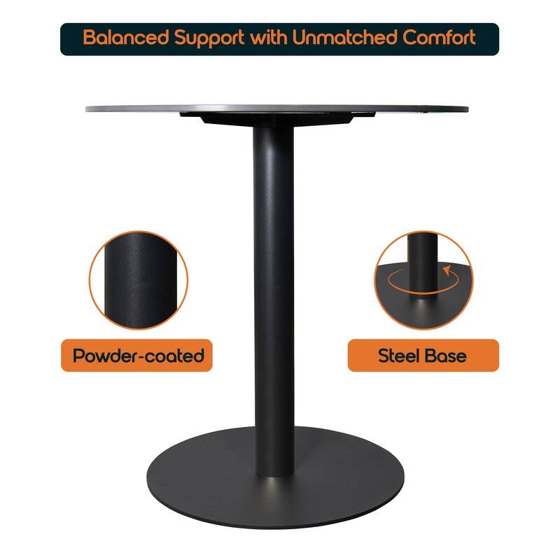 Vail Round Dining Table 27 in. Sintered Stone Tabletop in Black Stainless Steel Round Pedestal Base for Kitchen and Dining Room