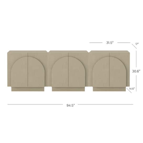 dimension image slide 6 of 22, Iris Wooden Accent Cabinet, Sideboard Credenza or TV Stand with Arched Cabinet Doors and Adjustable Shelves