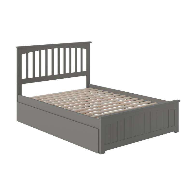 Mission Full Platform Bed with Footboard with Twin Trundle in Grey