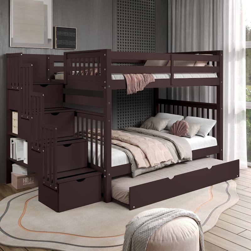 Taylor & Olive Trillium Full over Full Stairway Bunk Bed, Full Trundle - Dark Cherry