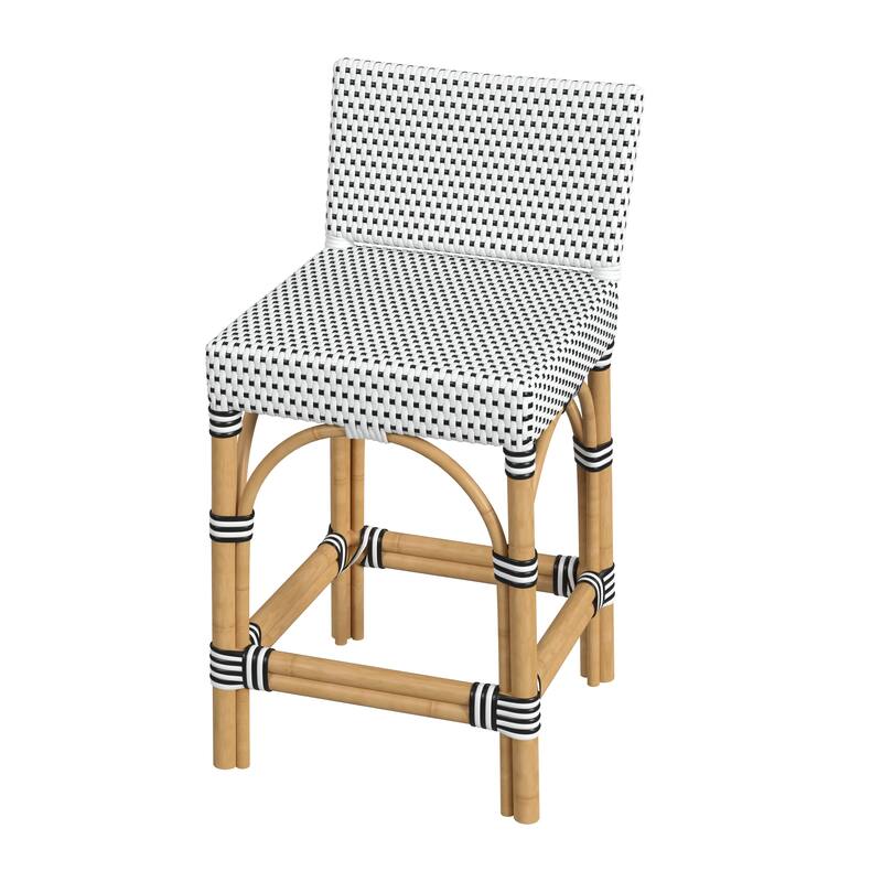 Serienna 24.5"H Seat Rattan Low Back Counter Stool - White/Black
