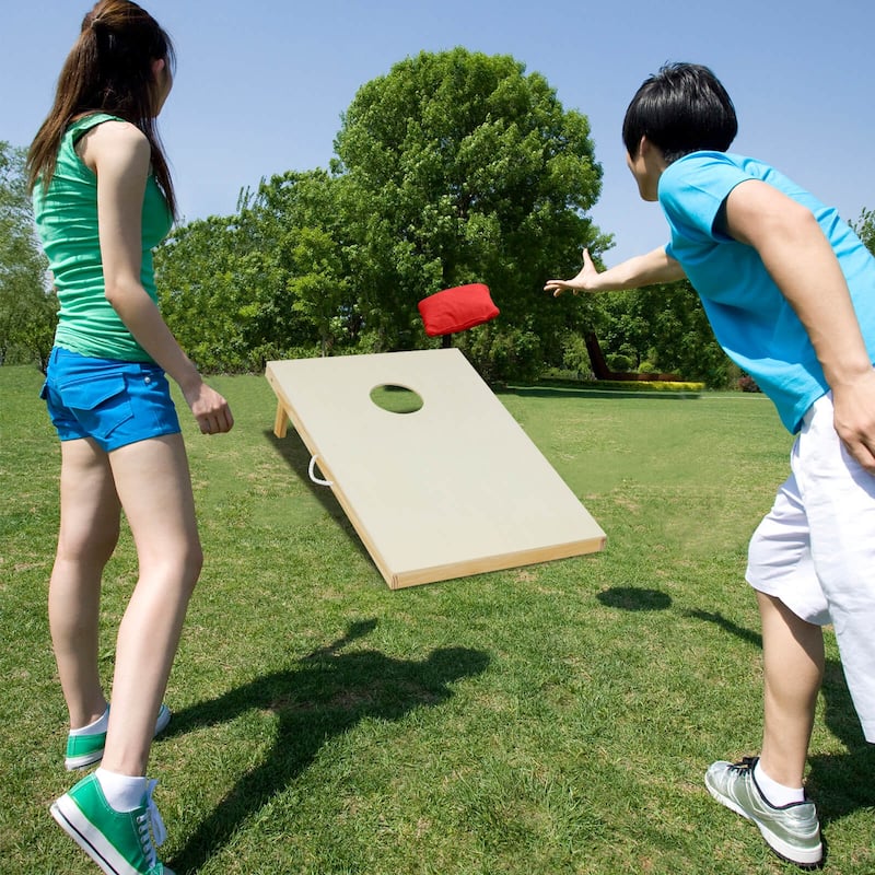 Costway 1/2 PCS 3'x2' Portable Corn Hole Game Board Includes 8 Bean - Natural - 1 PCS