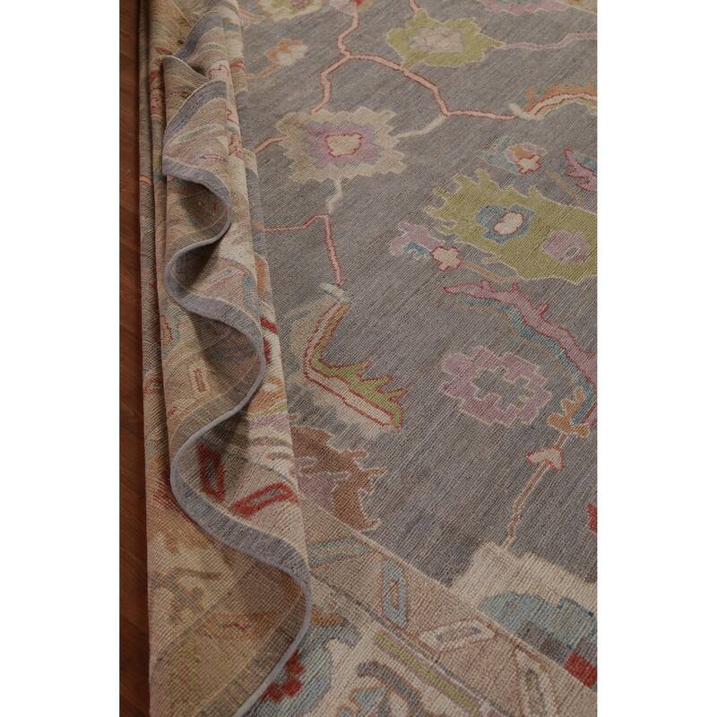 Hand Knotted Oriental 100% Wool Carpet Transitional All-Over Greys & Charcoal Oushak Area Rug - 11' 10'' X 9' 1''