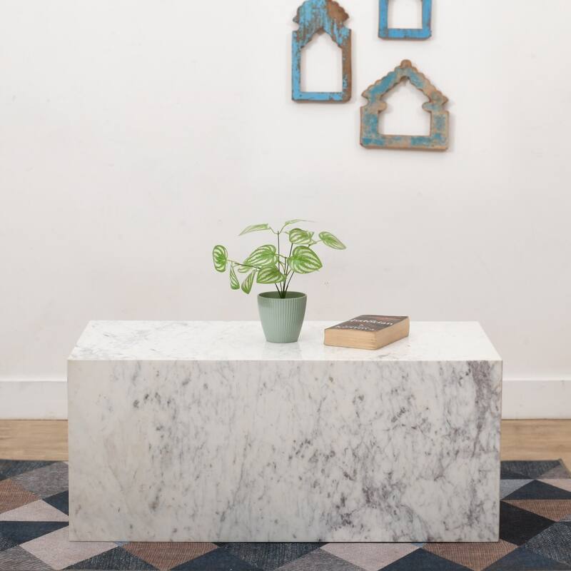 Marbled Rectangular Coffee Table - 37" - White